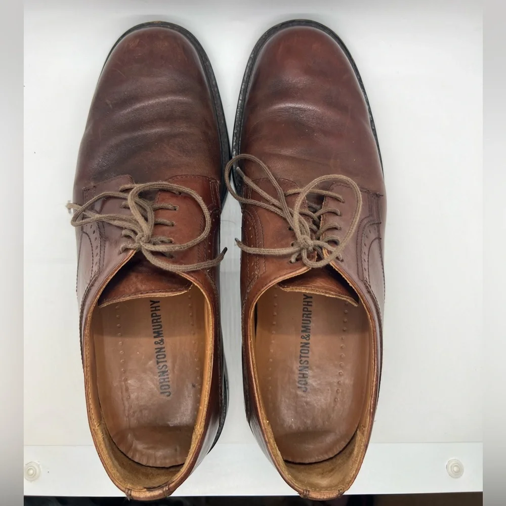 Johnston and Murphy Brown Leather Dress Shoes Oxfords Lace‎ Up Sz 9.5 Wide